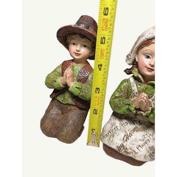 Thanksgiving Pilgrim Couple Figurines Hand-Painted Resin Collectibles - Picture 12 of 12